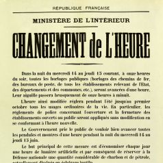 Affiche annonant le premier passage  l'heure d't (+ 1 h) dans la nuit du 14 au 15 juin 1916 (M 1730 (1)