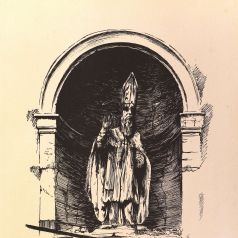 Dessin de Daniel Chantereau reprsentant l'ancienne statue en bois de saint Nicolas (BH GF 157)