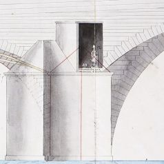 Pont de Mcon sur la Sane (1818), extrait avec la statue de Saint-Nicolas dans une arche (2S 92)