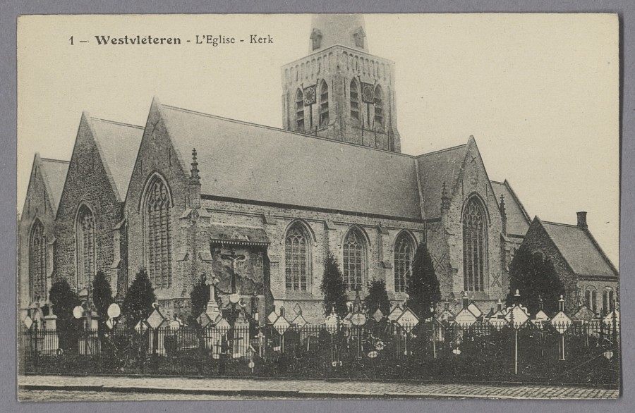 Eglise de West-Vleteren en Belgique. Carte postale du 4 mars 1916 envoyée à André.