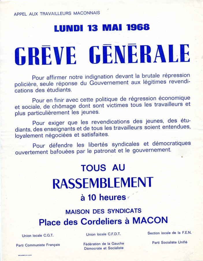 Tract d'appel  la grve gnrale du 13 mai  Mcon