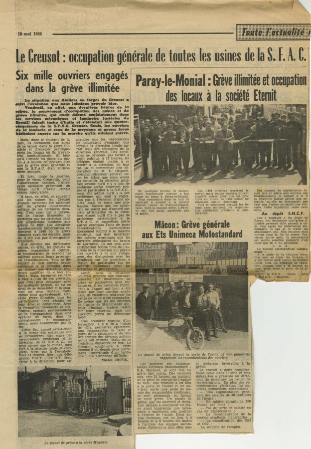 Panorama de grves, Le Creusot, Paray-le-Monial, Mcon au 19 mai 1968 (74 J 205)