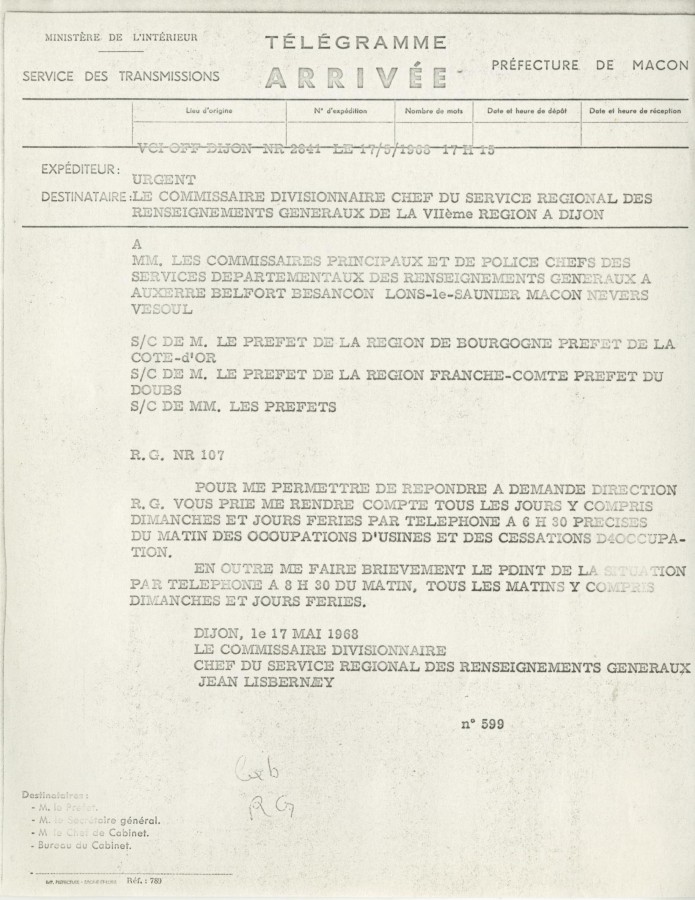 Demande du 17 mai 1968 de rapport des commissaires tous les jours (1107 W 55)