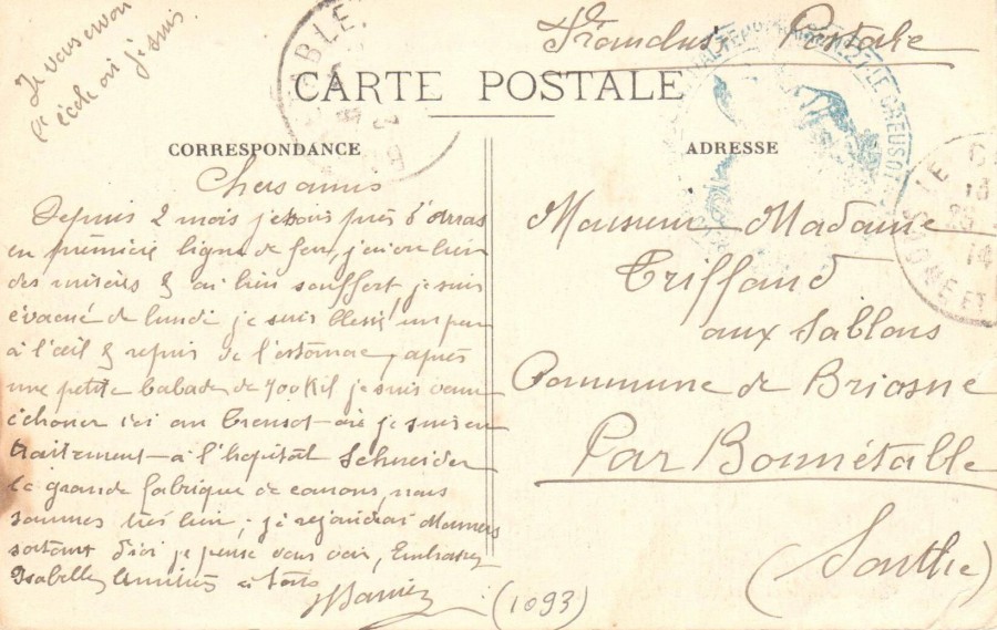 Correspondance envoyée depuis un hôpital du Creusot. Collection privée.