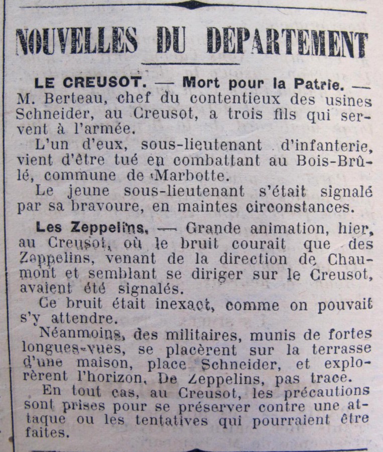 Le Progrès de Saône-et-Loire, 2 janvier 1915. ADSL PR 97/76