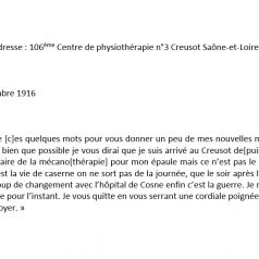 Correspondance envoyée depuis un hôpital du Creusot, transcription. Collection privée.