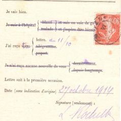 Louis à Francine, 27 octobre 1914. Collection Rochette