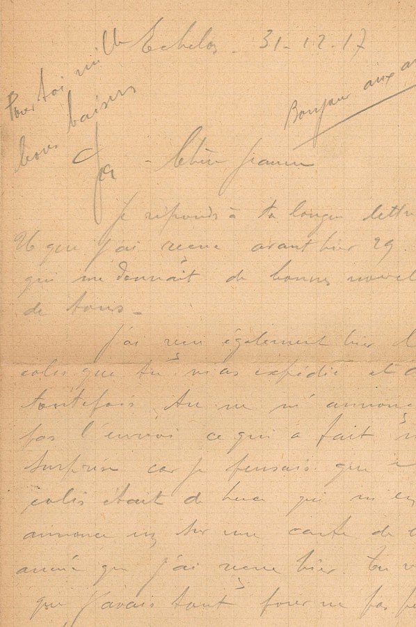 Lettre de Jean Jusot à son épouse Jeanne, 31 décembre 1917, page 1/4. CUCM, dépôt Famille Jusot