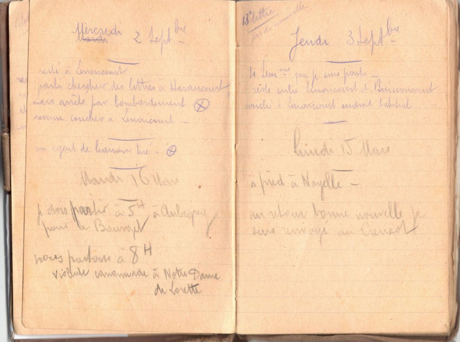 Louis Rochette, carnet, extrait , lundi 15 mars 1915. Collection Rochette