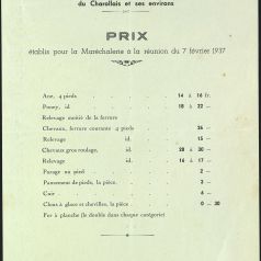 Tarifs de ferrure du syndicat des forgerons et maréchaux-ferrants du Charollais (1937), J 1996