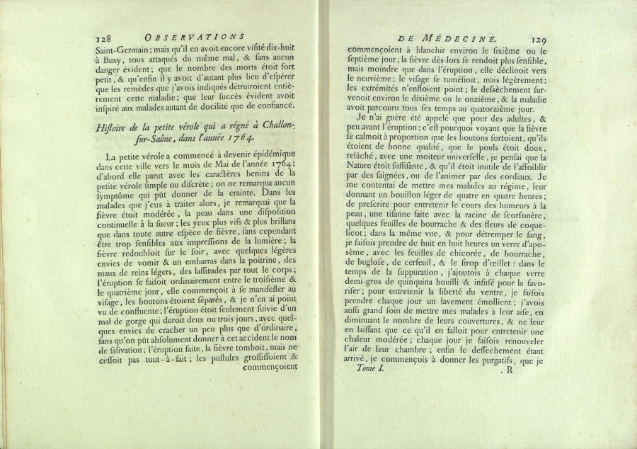 "Histoire de la petite vrole qui a rgn  Chalon-sur-Sane en 1764" par M. de Loisy (BH BR 245, 1766) Page 1/5