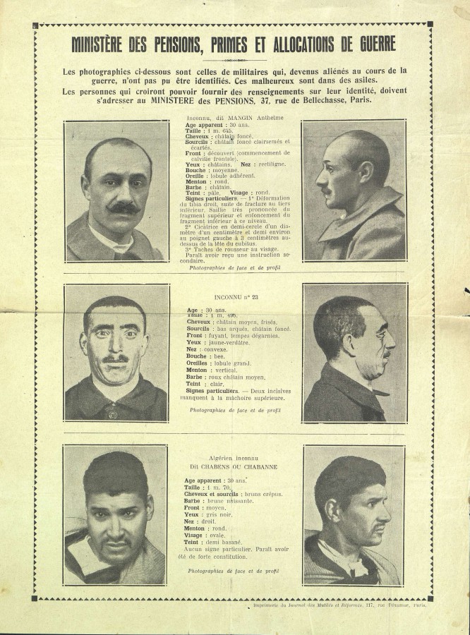 Affiche d'identification de soldats alins (M 1711, 1922) Page 1/2