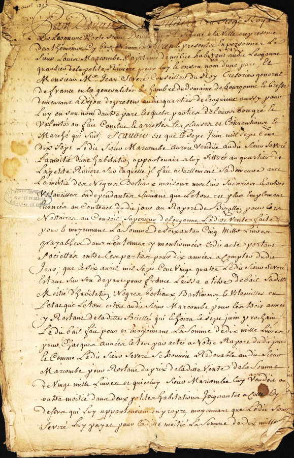 Acte de vente d'esclaves  Saint-Domingue (F 429, 1727) Page 1/4