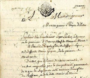 Dispense de compaternit adresse  lvque dAutun, 1771 (8G169)